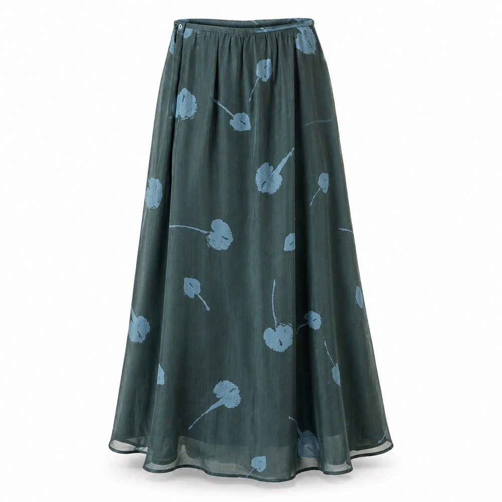 Banana Republic Green Maxi Skirt with Light Blue Floral Print